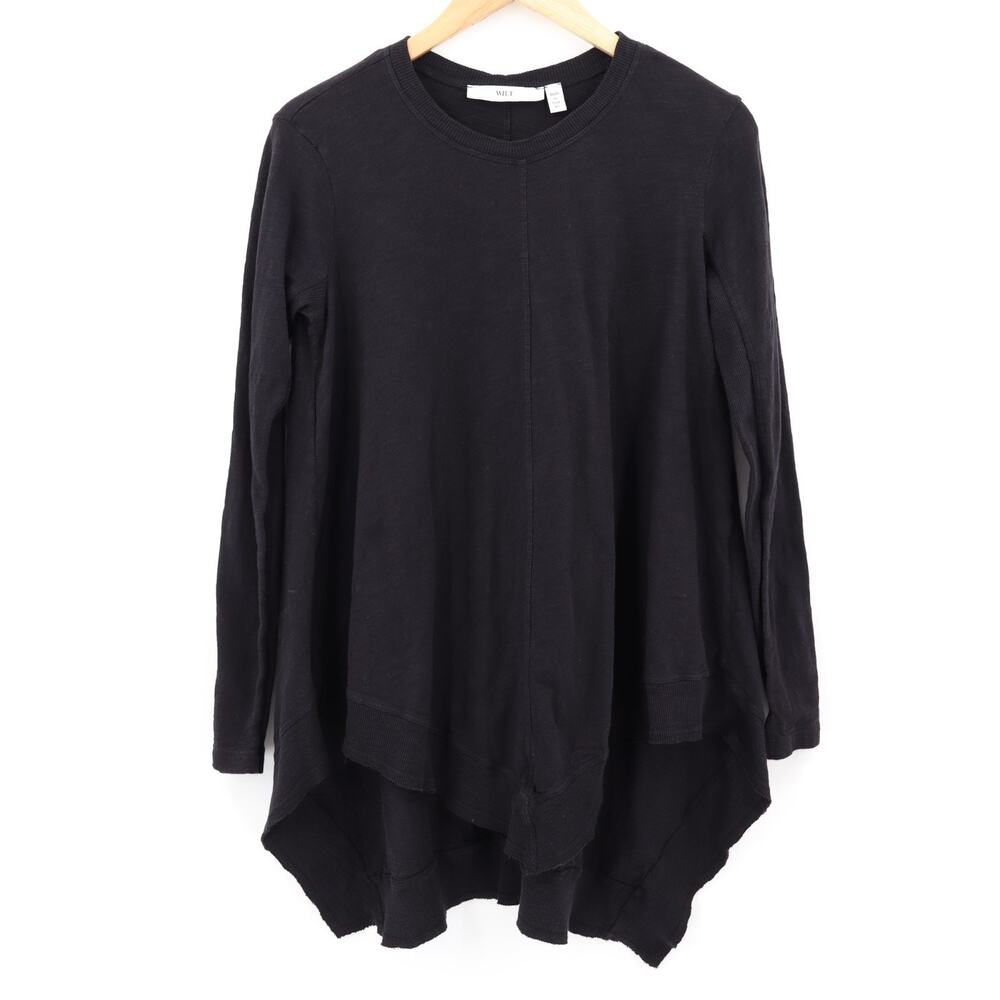 Wilt Asymmetrical High-Low Long Sleeve Jersey Tunic Top Slouch Black Sz XS USA